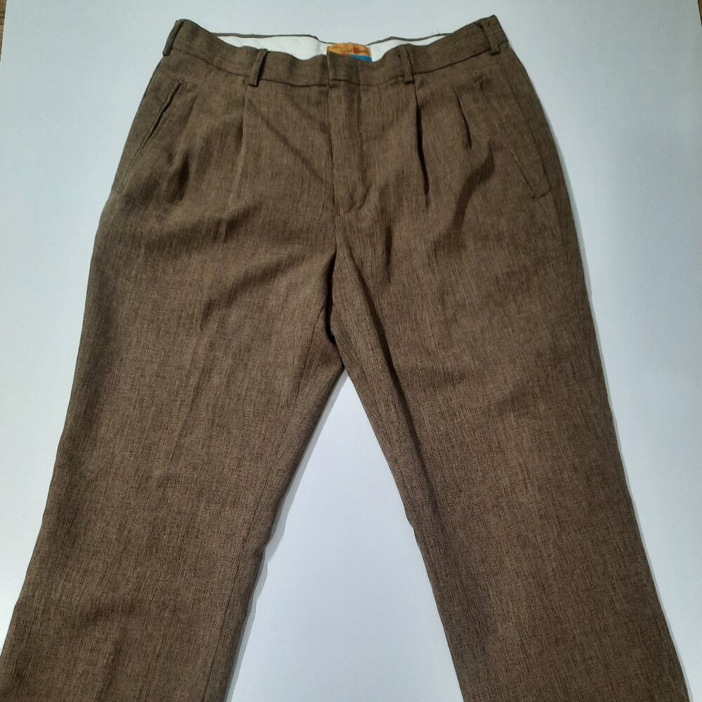 Haband Gold Coast Mens Dress Slacks Brown Pleated Pants 36S Made in Mongolia